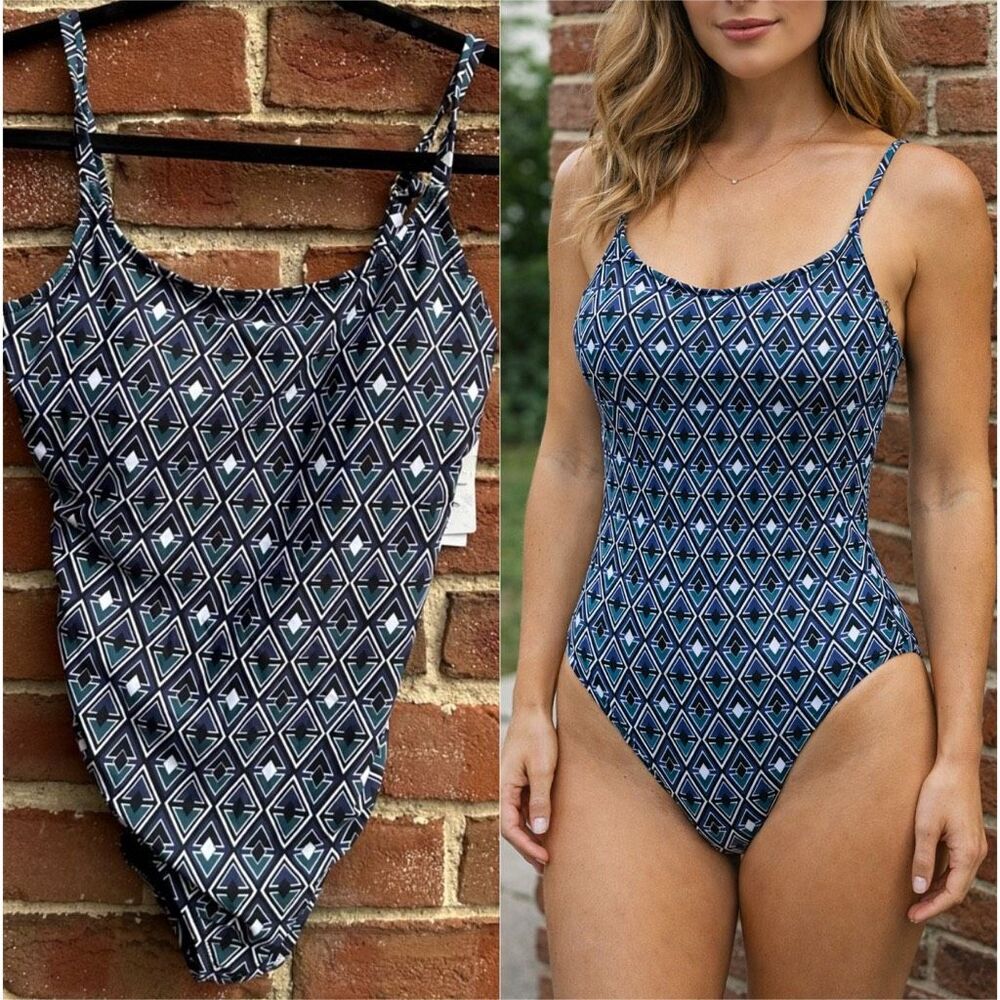 LEILANI $98 Geometric One Piece Swimsuit Cutout Back Womens 8 NEW